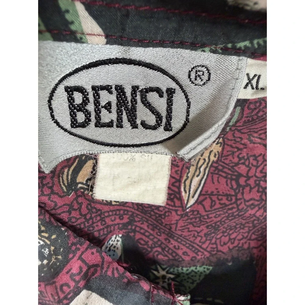 Vintage Bensi Hawaiian Shirt Mens XL Red Silk Button Up Camp Short Sleeve AOP - Picture 3 of 9